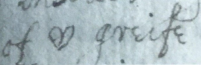 An image of quotation 'of ♡ grief' in original MS