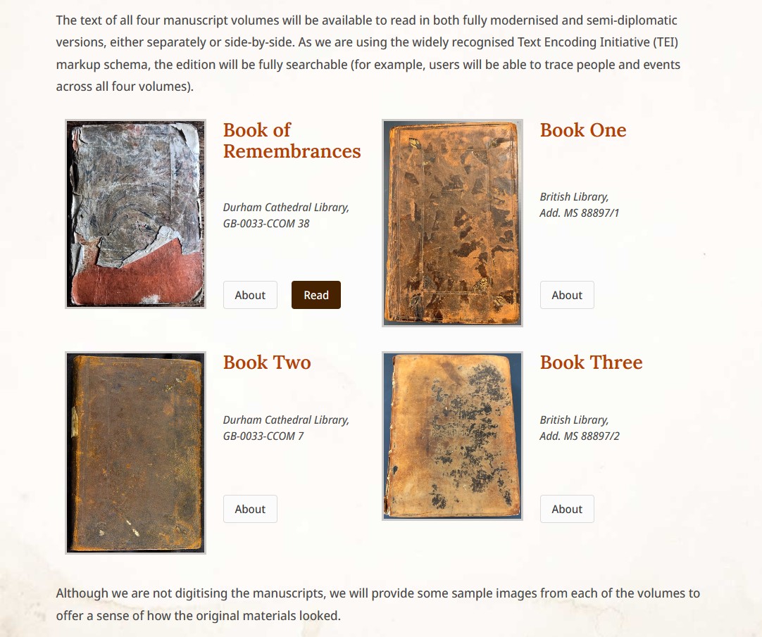 A picture of the Books page the Thornton's Books site, showing all four books with 'About' buttons